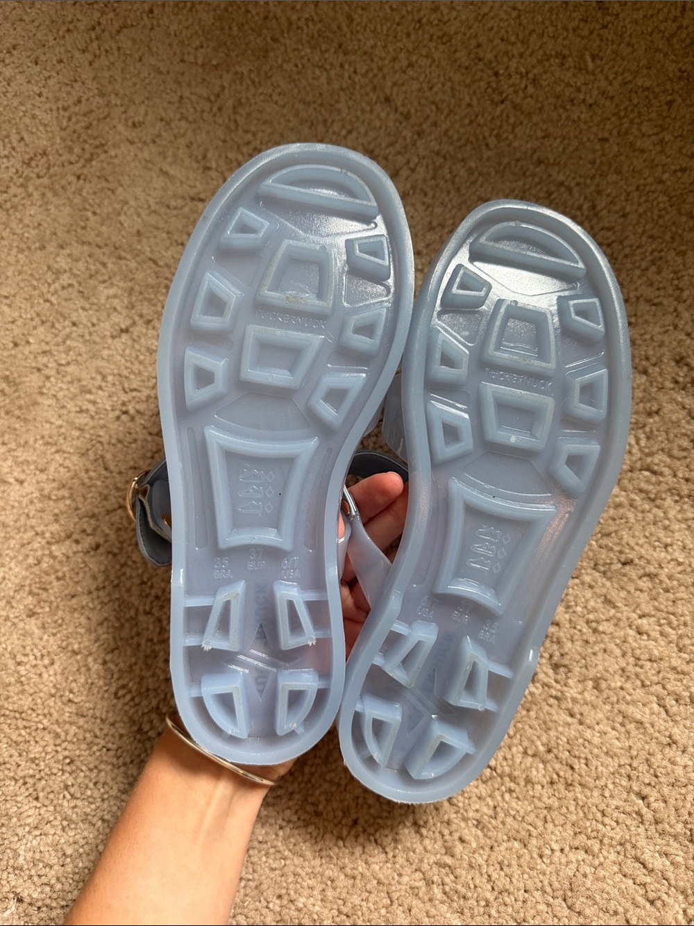 Tuckernuck Pale Blue Jelly Sandals with Gold Buckles - Picture 2 of 3